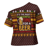 Christmas Its The Most Wonderful Time For A Beer Cross Shoulder Shirt Xmas Holiday Patterns - Wonder Print Shop