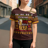 Christmas Its The Most Wonderful Time For A Beer Cross Shoulder Shirt Xmas Holiday Patterns - Wonder Print Shop