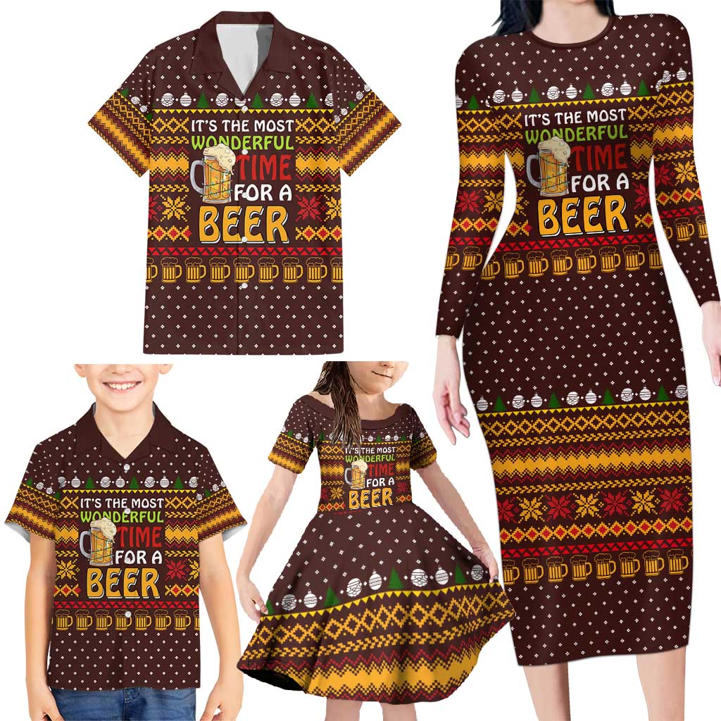 Christmas Its The Most Wonderful Time For A Beer Family Matching Long Sleeve Bodycon Dress and Hawaiian Shirt Xmas Holiday Patterns - Wonder Print Shop