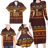 Christmas Its The Most Wonderful Time For A Beer Family Matching Long Sleeve Bodycon Dress and Hawaiian Shirt Xmas Holiday Patterns - Wonder Print Shop