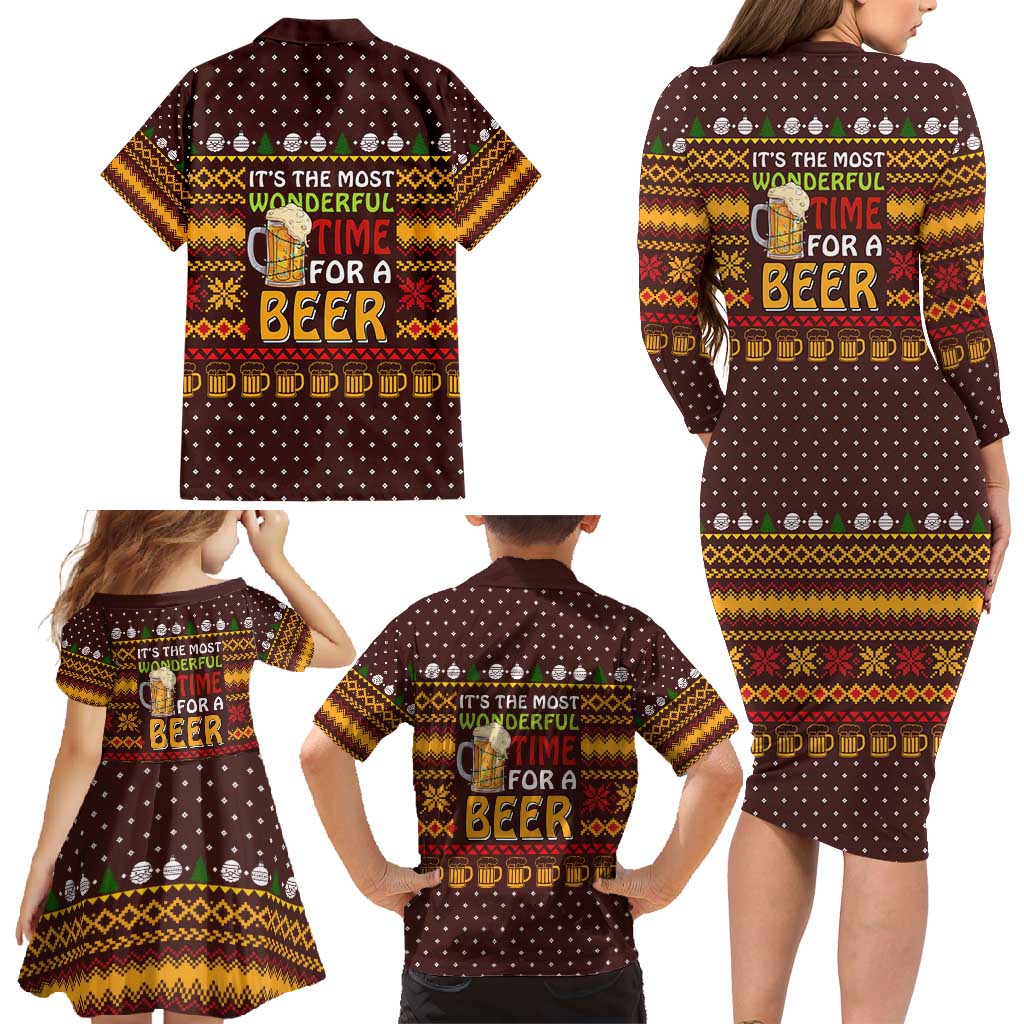 Christmas Its The Most Wonderful Time For A Beer Family Matching Long Sleeve Bodycon Dress and Hawaiian Shirt Xmas Holiday Patterns - Wonder Print Shop
