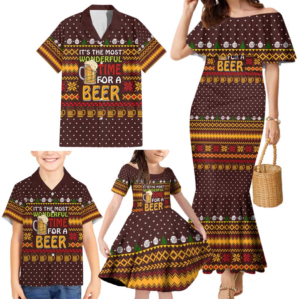 Christmas Its The Most Wonderful Time For A Beer Family Matching Mermaid Dress and Hawaiian Shirt Xmas Holiday Patterns - Wonder Print Shop