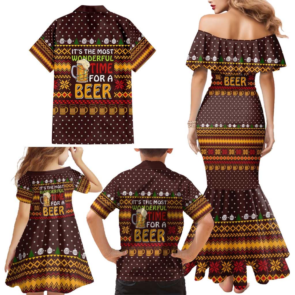 Christmas Its The Most Wonderful Time For A Beer Family Matching Mermaid Dress and Hawaiian Shirt Xmas Holiday Patterns - Wonder Print Shop