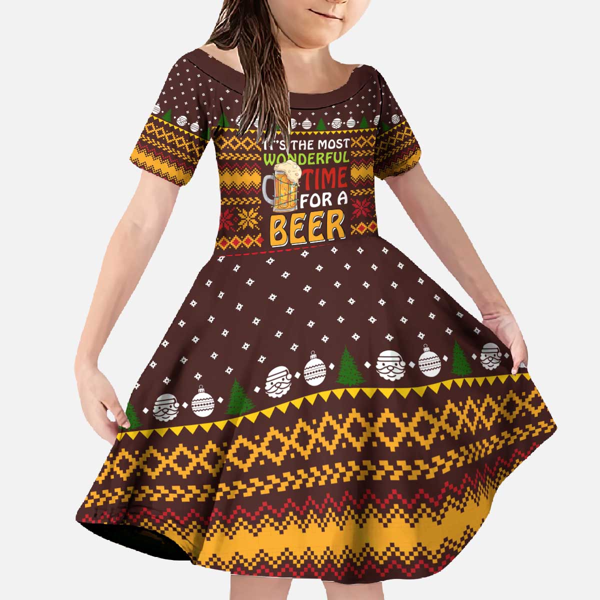 Christmas Its The Most Wonderful Time For A Beer Family Matching Off The Shoulder Long Sleeve Dress and Hawaiian Shirt Xmas Holiday Patterns - Wonder Print Shop