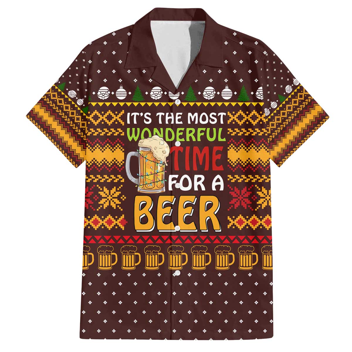 Christmas Its The Most Wonderful Time For A Beer Family Matching Off The Shoulder Long Sleeve Dress and Hawaiian Shirt Xmas Holiday Patterns - Wonder Print Shop