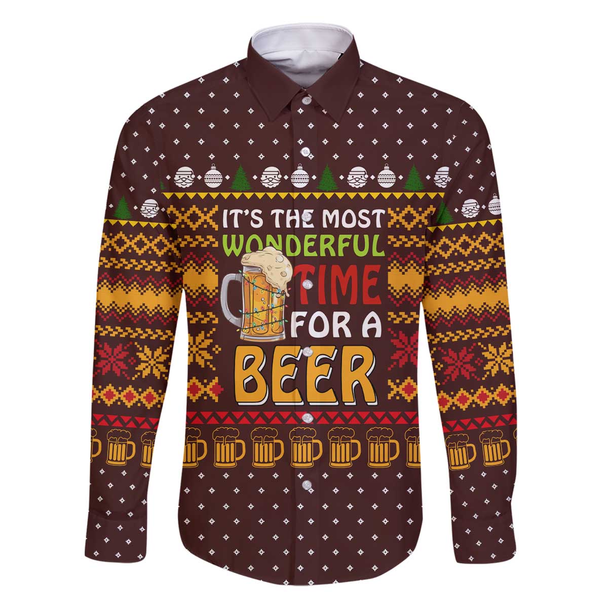 Christmas Its The Most Wonderful Time For A Beer Family Matching Off The Shoulder Long Sleeve Dress and Hawaiian Shirt Xmas Holiday Patterns - Wonder Print Shop