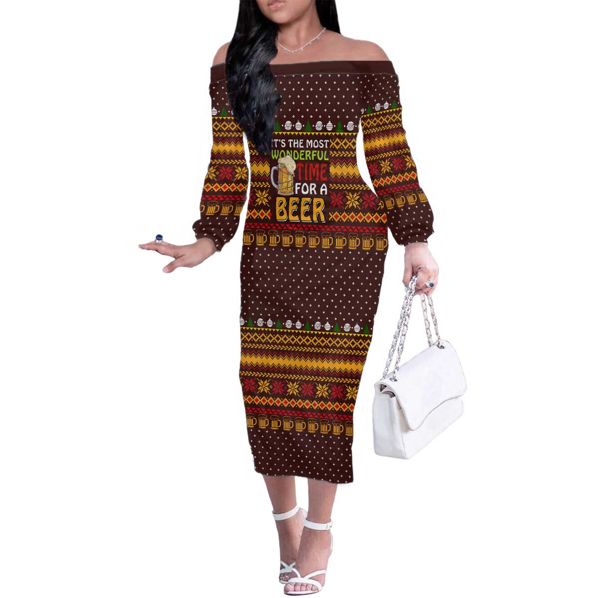 Christmas Its The Most Wonderful Time For A Beer Family Matching Off The Shoulder Long Sleeve Dress and Hawaiian Shirt Xmas Holiday Patterns - Wonder Print Shop