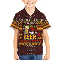 Christmas Its The Most Wonderful Time For A Beer Family Matching Off The Shoulder Long Sleeve Dress and Hawaiian Shirt Xmas Holiday Patterns - Wonder Print Shop