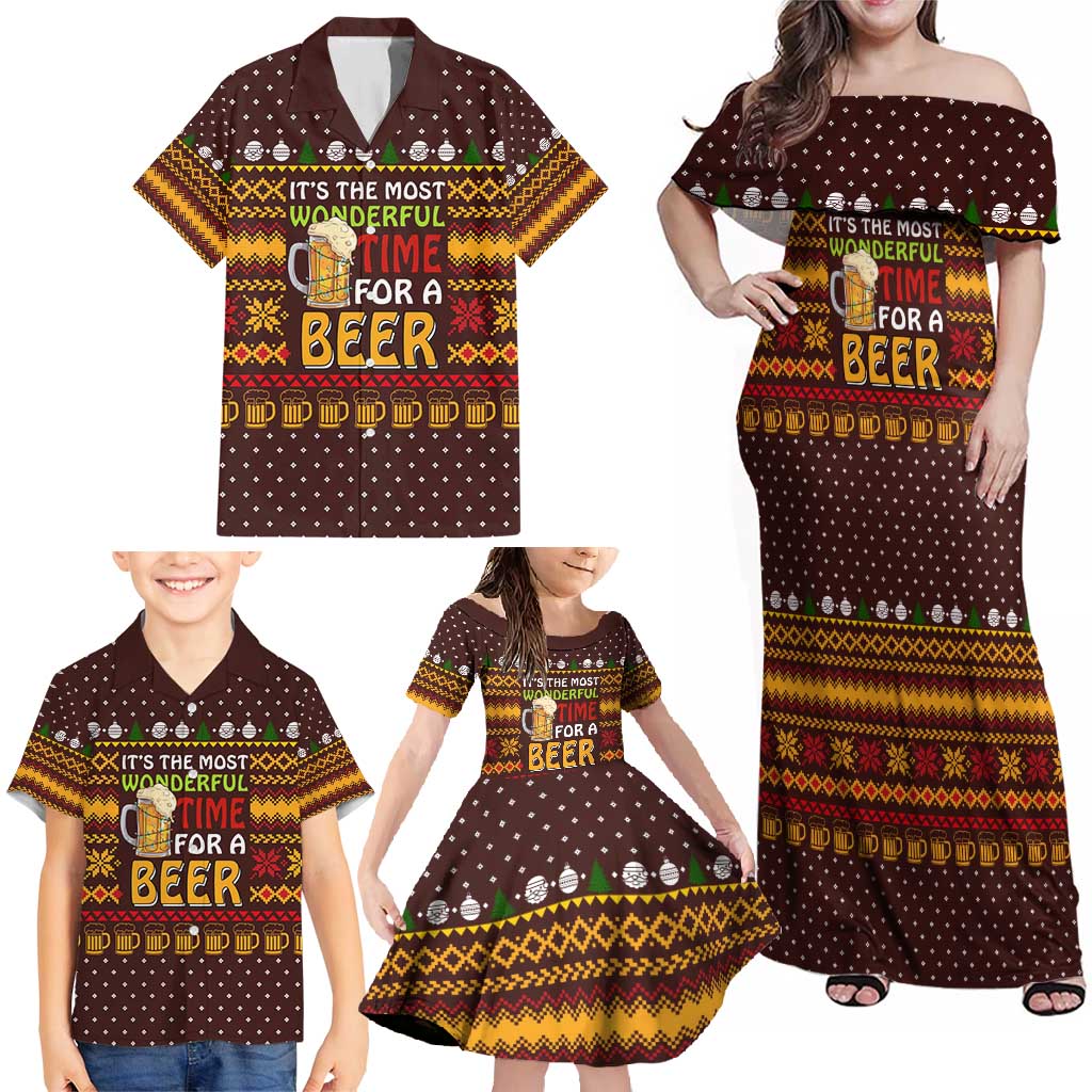 Christmas Its The Most Wonderful Time For A Beer Family Matching Off Shoulder Maxi Dress and Hawaiian Shirt Xmas Holiday Patterns - Wonder Print Shop