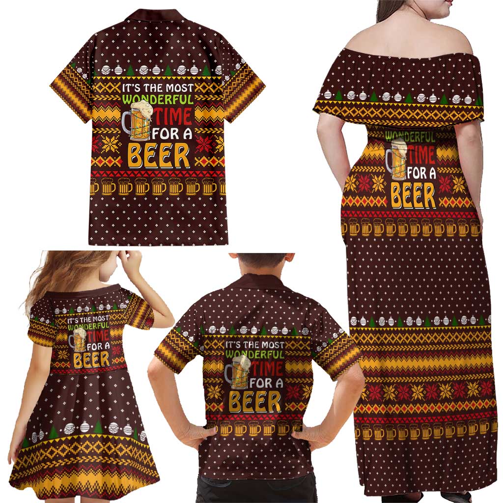 Christmas Its The Most Wonderful Time For A Beer Family Matching Off Shoulder Maxi Dress and Hawaiian Shirt Xmas Holiday Patterns - Wonder Print Shop