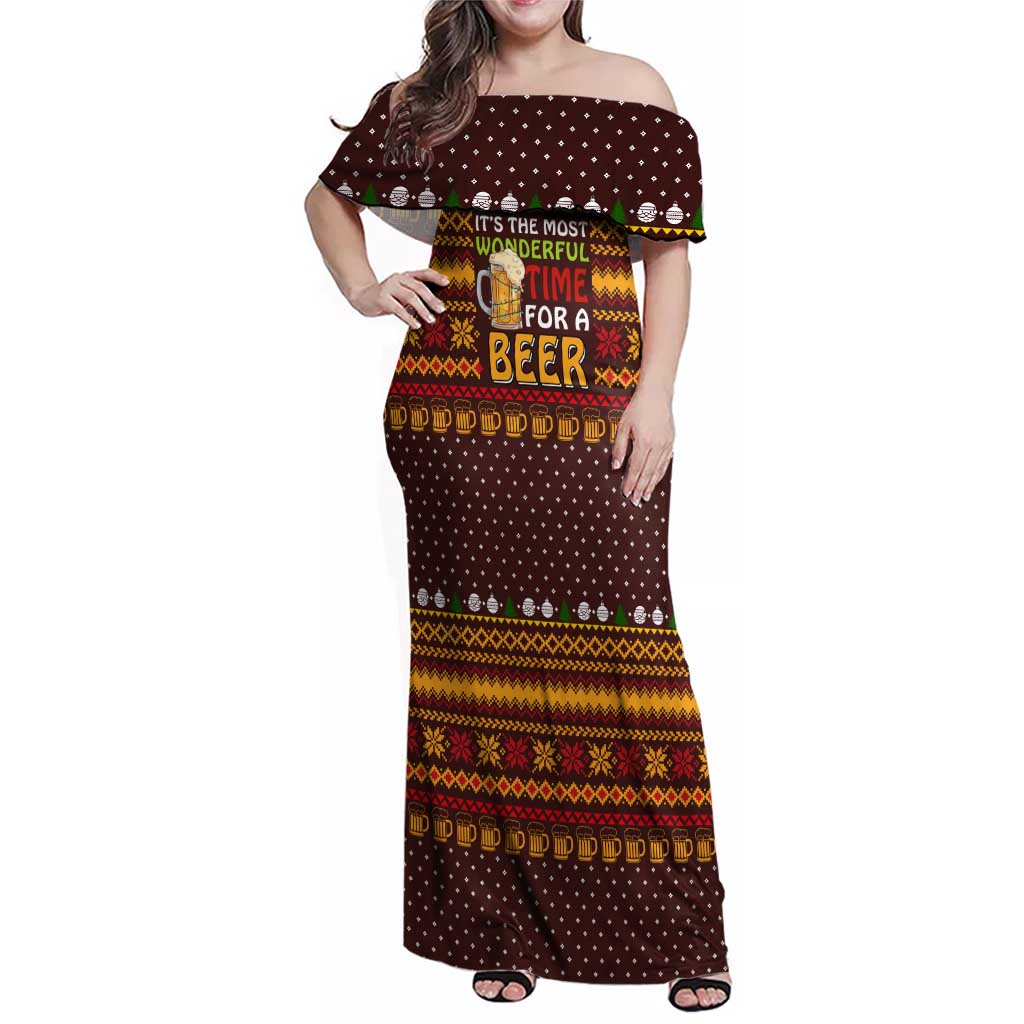 Christmas Its The Most Wonderful Time For A Beer Family Matching Off Shoulder Maxi Dress and Hawaiian Shirt Xmas Holiday Patterns - Wonder Print Shop