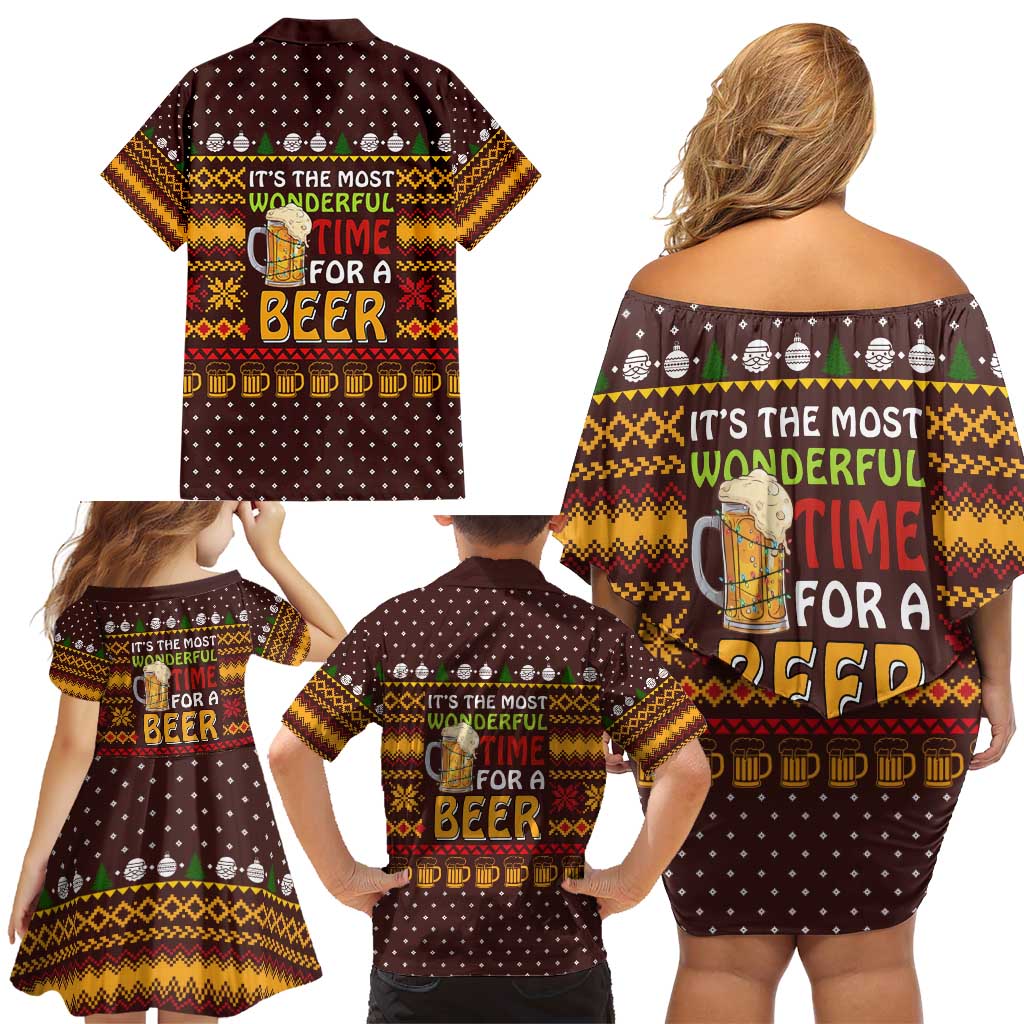Christmas Its The Most Wonderful Time For A Beer Family Matching Off Shoulder Short Dress and Hawaiian Shirt Xmas Holiday Patterns - Wonder Print Shop