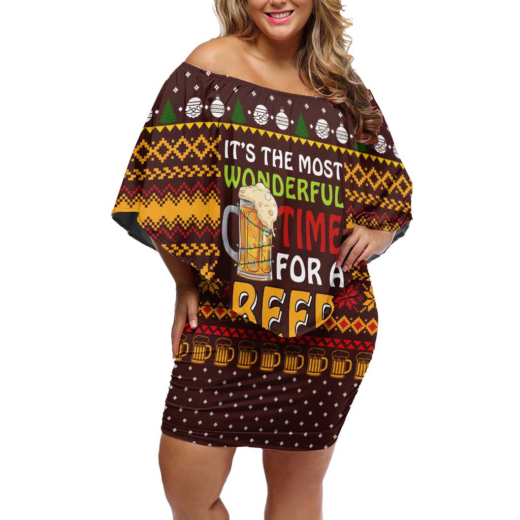 Christmas Its The Most Wonderful Time For A Beer Family Matching Off Shoulder Short Dress and Hawaiian Shirt Xmas Holiday Patterns - Wonder Print Shop