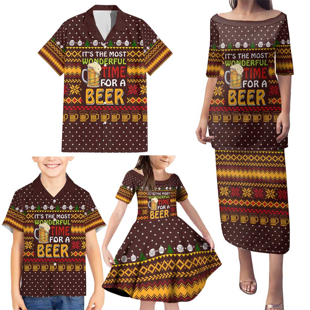 Christmas Its The Most Wonderful Time For A Beer Family Matching Puletasi and Hawaiian Shirt Xmas Holiday Patterns - Wonder Print Shop