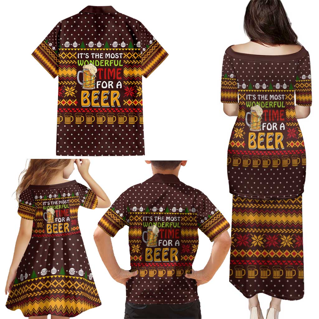 Christmas Its The Most Wonderful Time For A Beer Family Matching Puletasi and Hawaiian Shirt Xmas Holiday Patterns - Wonder Print Shop