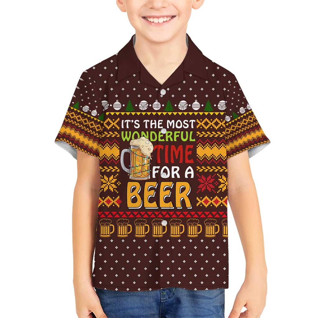 Christmas Its The Most Wonderful Time For A Beer Family Matching Puletasi and Hawaiian Shirt Xmas Holiday Patterns - Wonder Print Shop