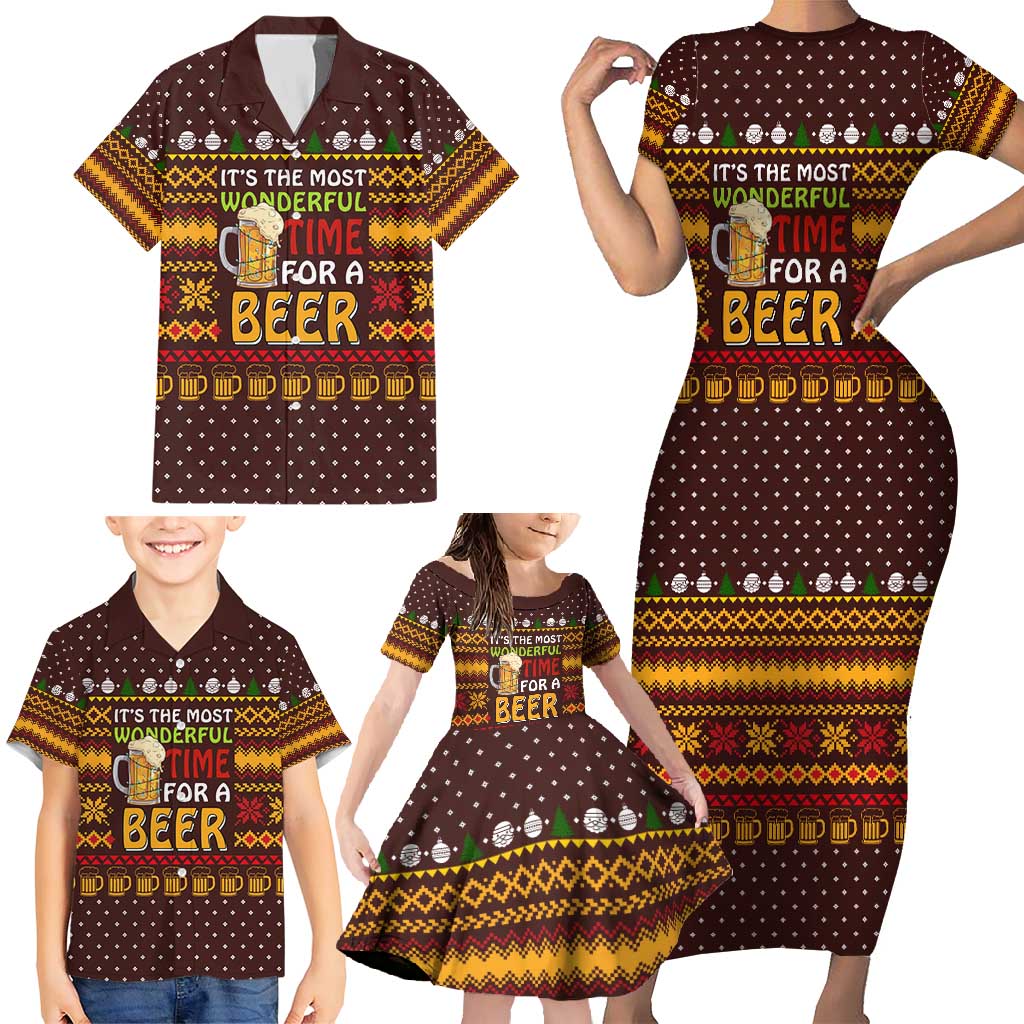 Christmas Its The Most Wonderful Time For A Beer Family Matching Short Sleeve Bodycon Dress and Hawaiian Shirt Xmas Holiday Patterns - Wonder Print Shop