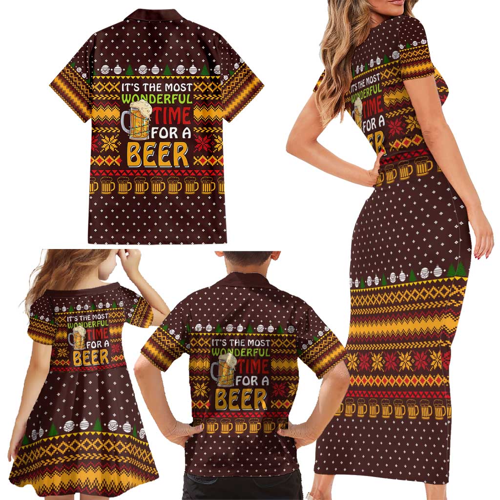 Christmas Its The Most Wonderful Time For A Beer Family Matching Short Sleeve Bodycon Dress and Hawaiian Shirt Xmas Holiday Patterns - Wonder Print Shop