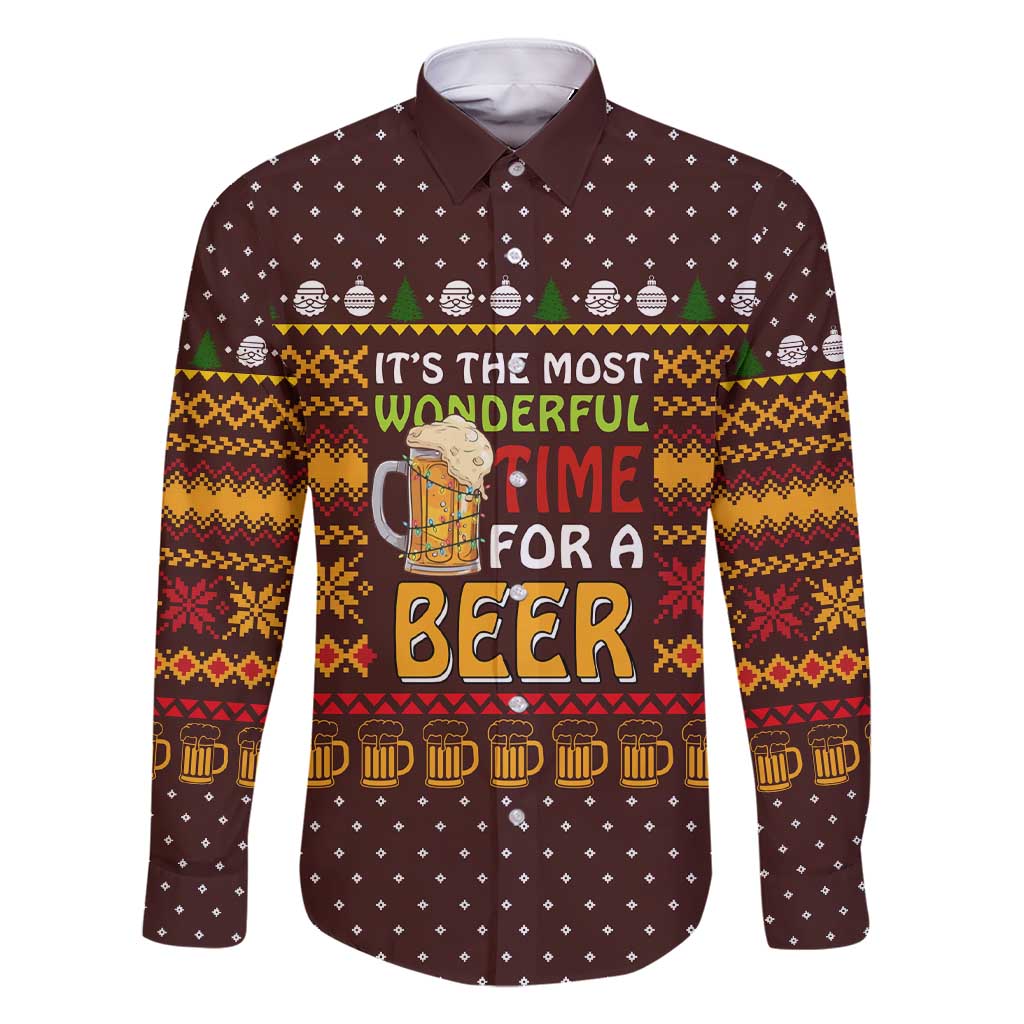Christmas Its The Most Wonderful Time For A Beer Family Matching Short Sleeve Bodycon Dress and Hawaiian Shirt Xmas Holiday Patterns - Wonder Print Shop