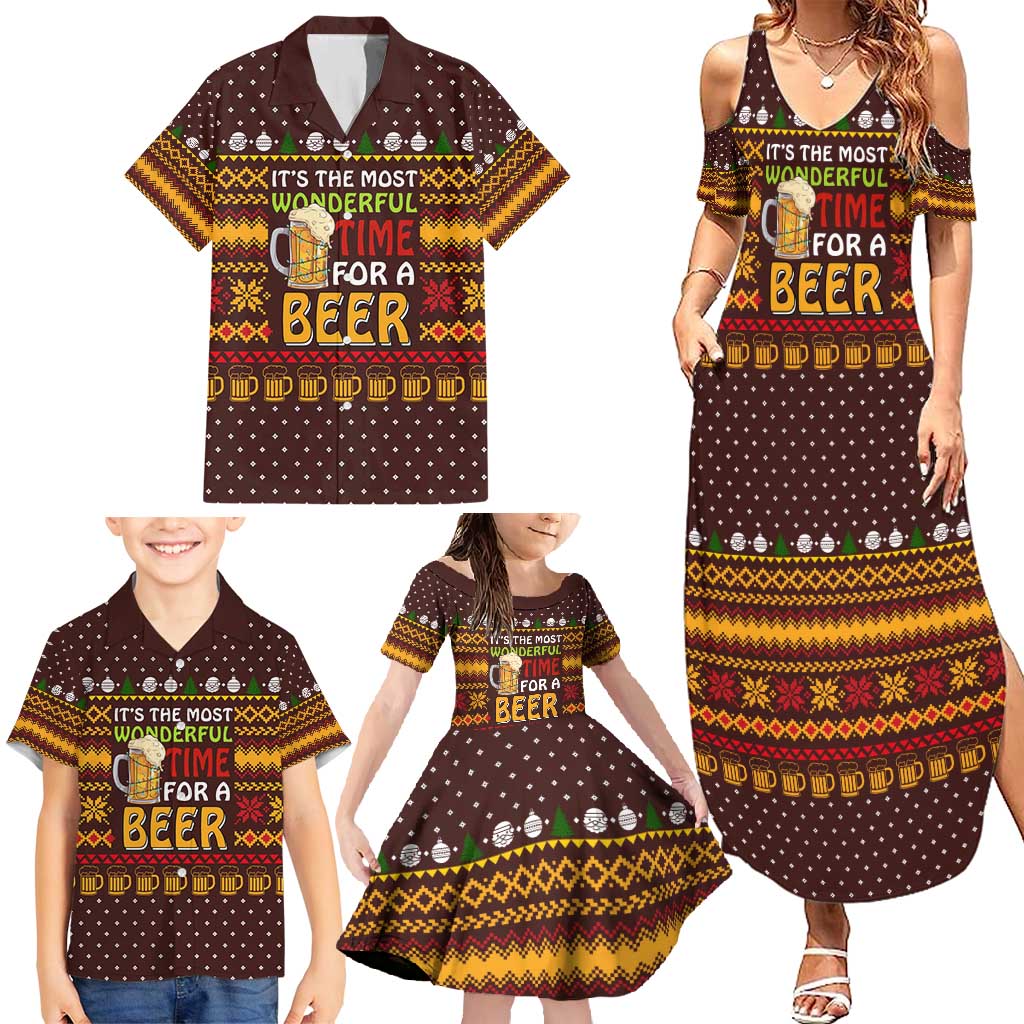 Christmas Its The Most Wonderful Time For A Beer Family Matching Summer Maxi Dress and Hawaiian Shirt Xmas Holiday Patterns - Wonder Print Shop