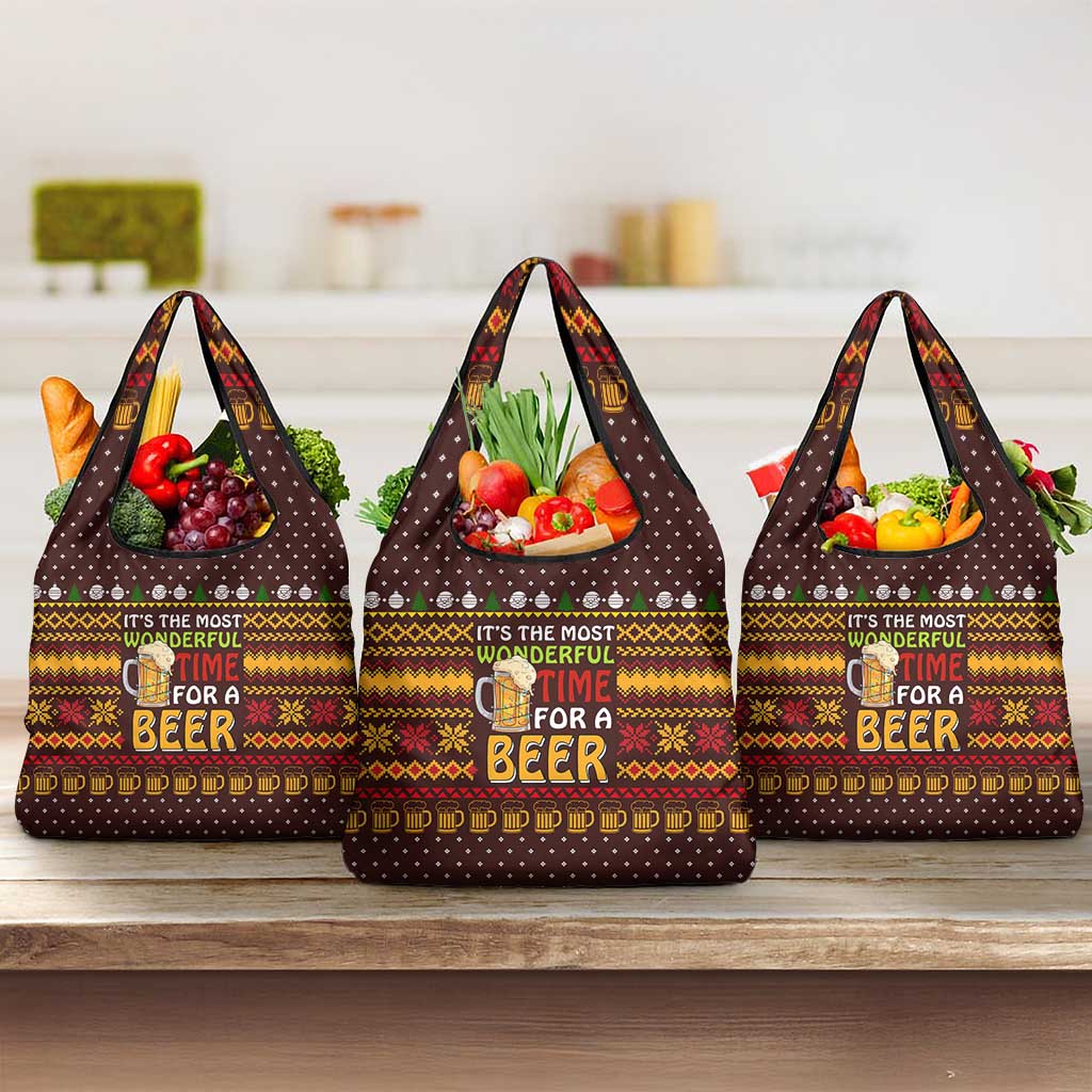 Christmas Its The Most Wonderful Time For A Beer Grocery Bag Xmas Holiday Patterns - Wonder Print Shop