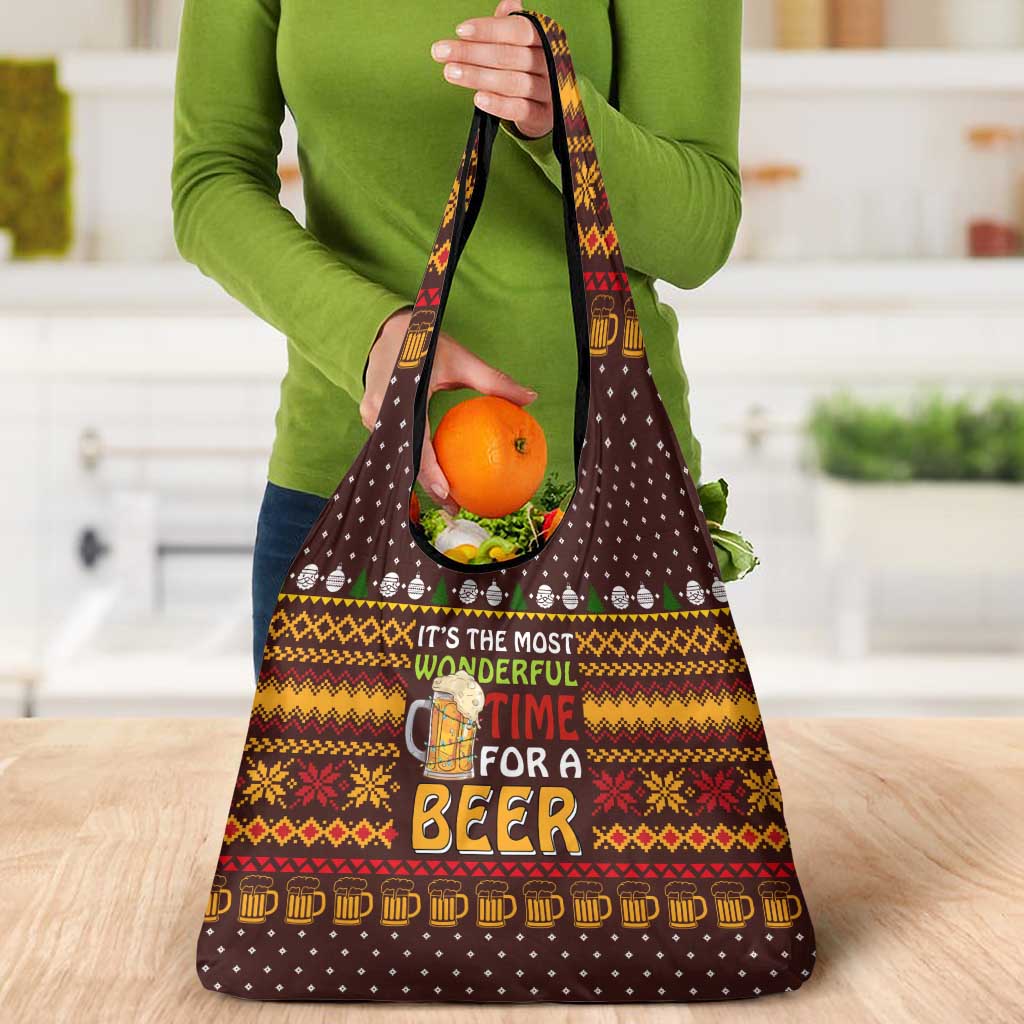 Christmas Its The Most Wonderful Time For A Beer Grocery Bag Xmas Holiday Patterns - Wonder Print Shop