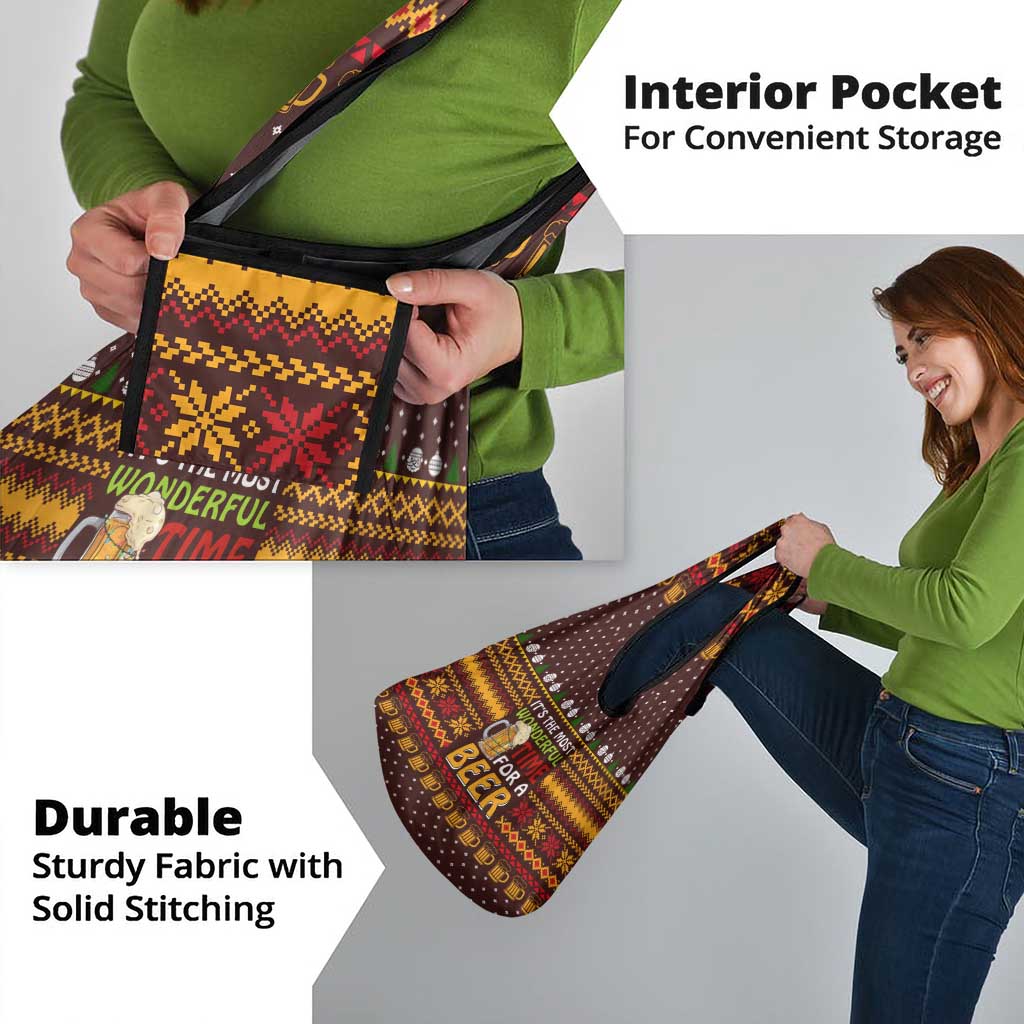 Christmas Its The Most Wonderful Time For A Beer Grocery Bag Xmas Holiday Patterns - Wonder Print Shop