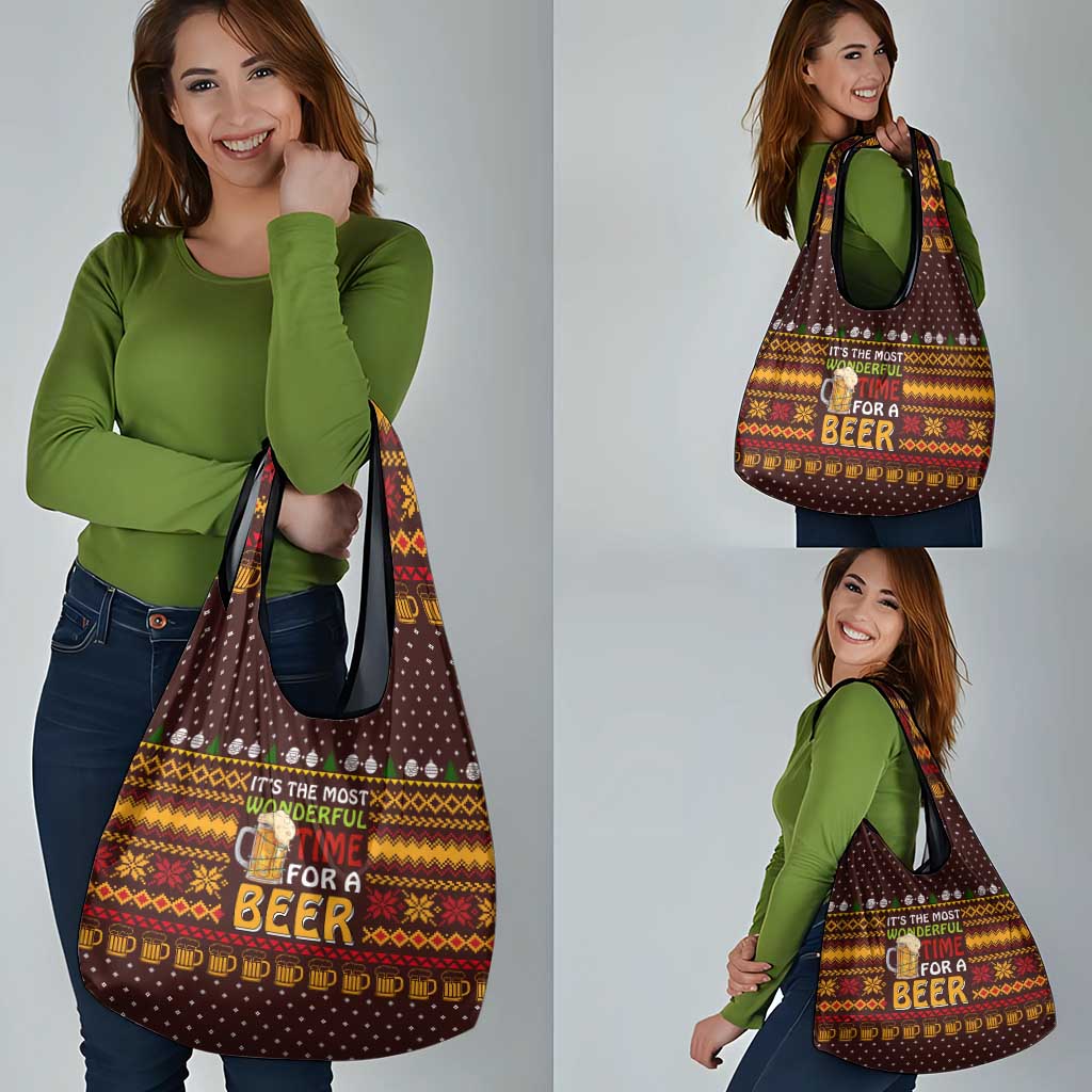 Christmas Its The Most Wonderful Time For A Beer Grocery Bag Xmas Holiday Patterns - Wonder Print Shop