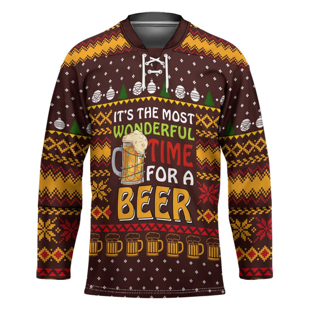 Christmas Its The Most Wonderful Time For A Beer Hockey Jersey Xmas Holiday Patterns - Wonder Print Shop