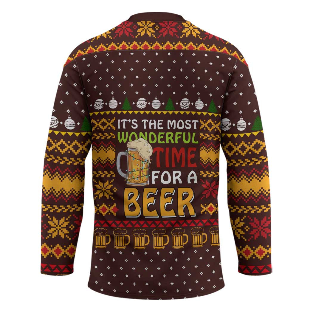 Christmas Its The Most Wonderful Time For A Beer Hockey Jersey Xmas Holiday Patterns - Wonder Print Shop