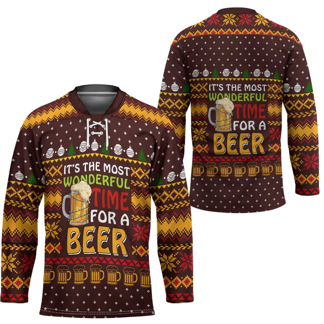 Christmas Its The Most Wonderful Time For A Beer Hockey Jersey Xmas Holiday Patterns - Wonder Print Shop