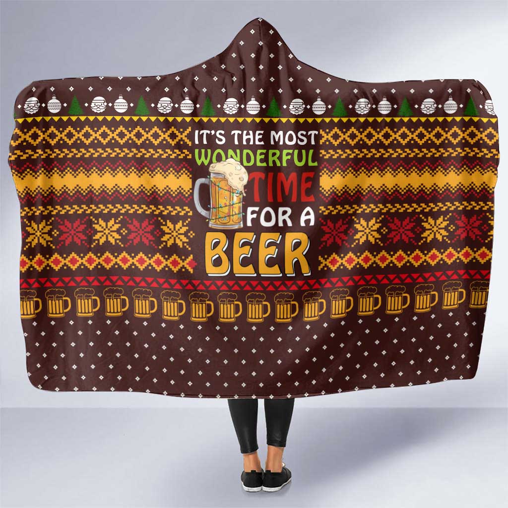 Christmas Its The Most Wonderful Time For A Beer Hooded Blanket Xmas Holiday Patterns - Wonder Print Shop