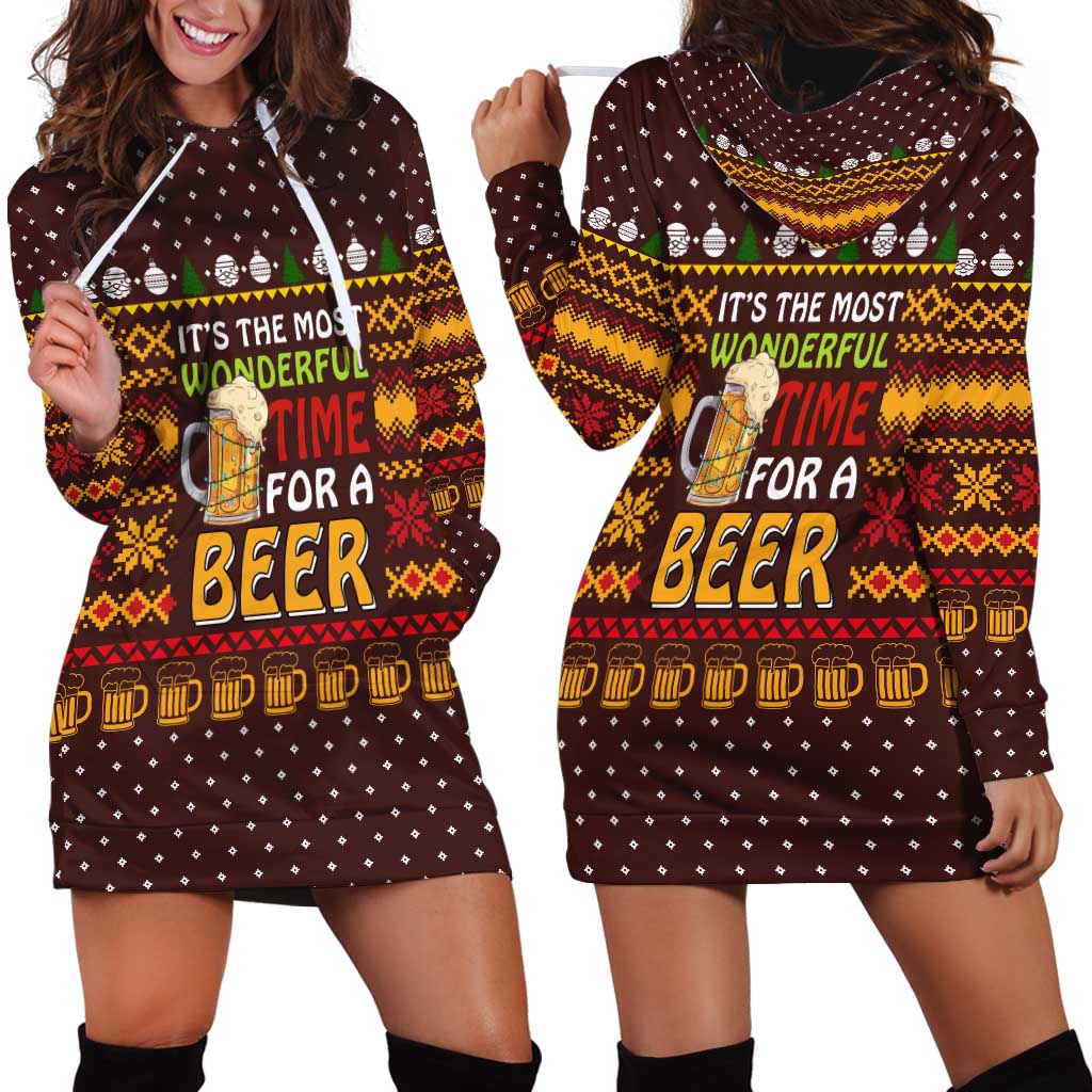 Christmas Its The Most Wonderful Time For A Beer Hoodie Dress Xmas Holiday Patterns - Wonder Print Shop