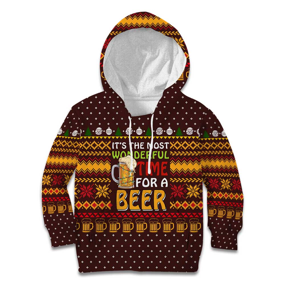 Christmas Its The Most Wonderful Time For A Beer Kid Hoodie Xmas Holiday Patterns - Wonder Print Shop