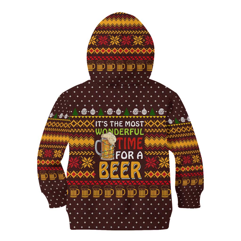 Christmas Its The Most Wonderful Time For A Beer Kid Hoodie Xmas Holiday Patterns - Wonder Print Shop