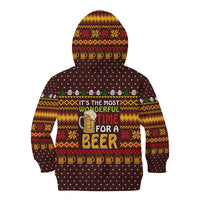 Christmas Its The Most Wonderful Time For A Beer Kid Hoodie Xmas Holiday Patterns - Wonder Print Shop