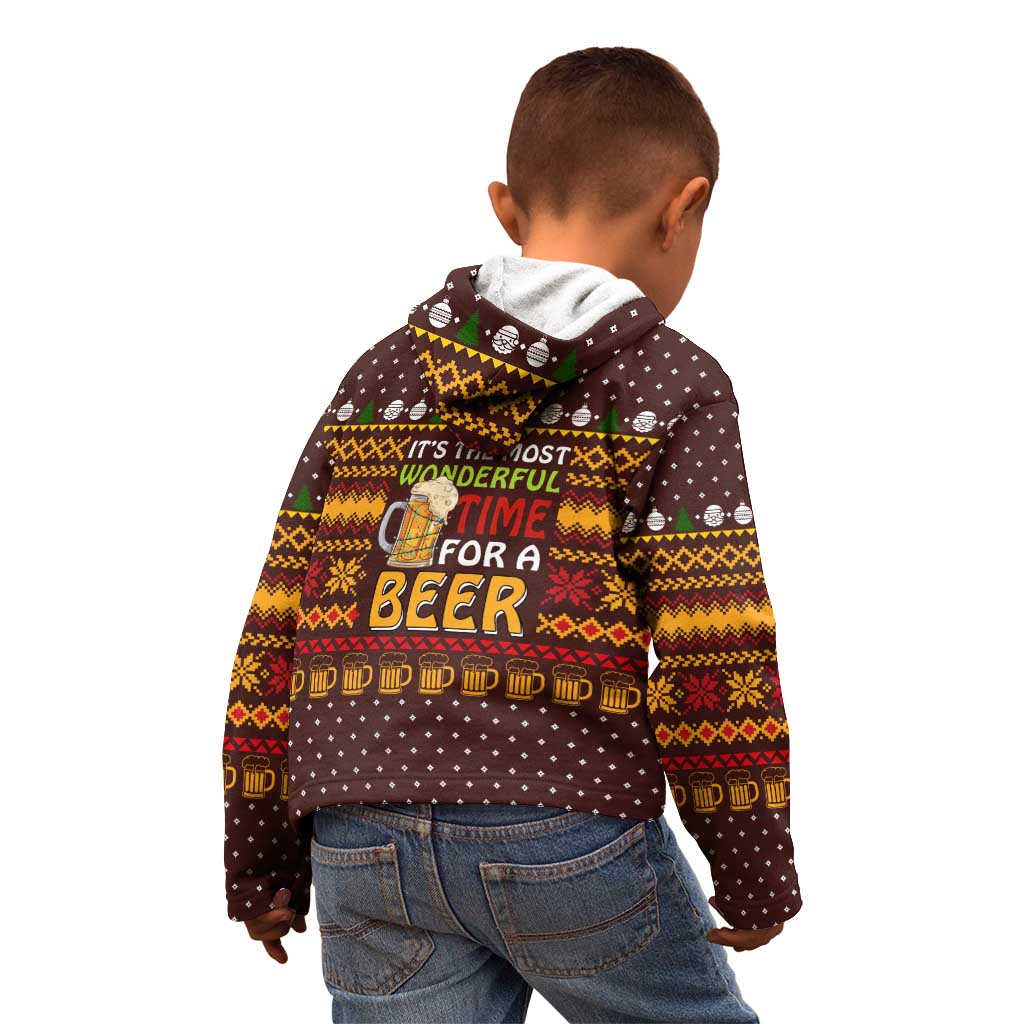 Christmas Its The Most Wonderful Time For A Beer Kid Hoodie Xmas Holiday Patterns - Wonder Print Shop