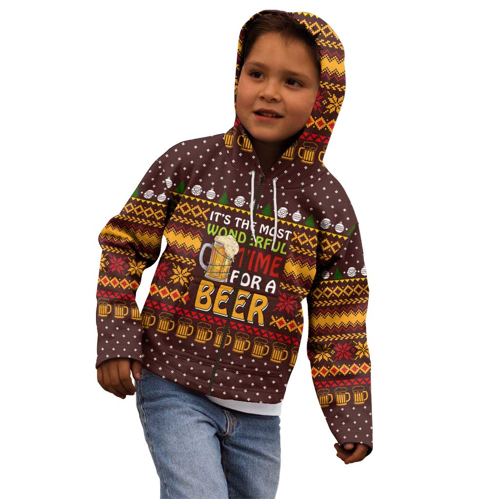 Christmas Its The Most Wonderful Time For A Beer Kid Hoodie Xmas Holiday Patterns - Wonder Print Shop
