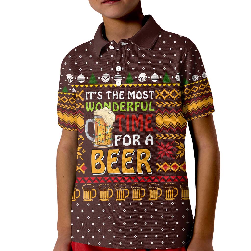 Christmas Its The Most Wonderful Time For A Beer Kid Polo Shirt Xmas Holiday Patterns - Wonder Print Shop