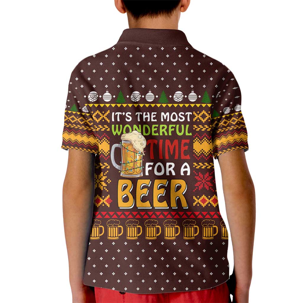 Christmas Its The Most Wonderful Time For A Beer Kid Polo Shirt Xmas Holiday Patterns - Wonder Print Shop