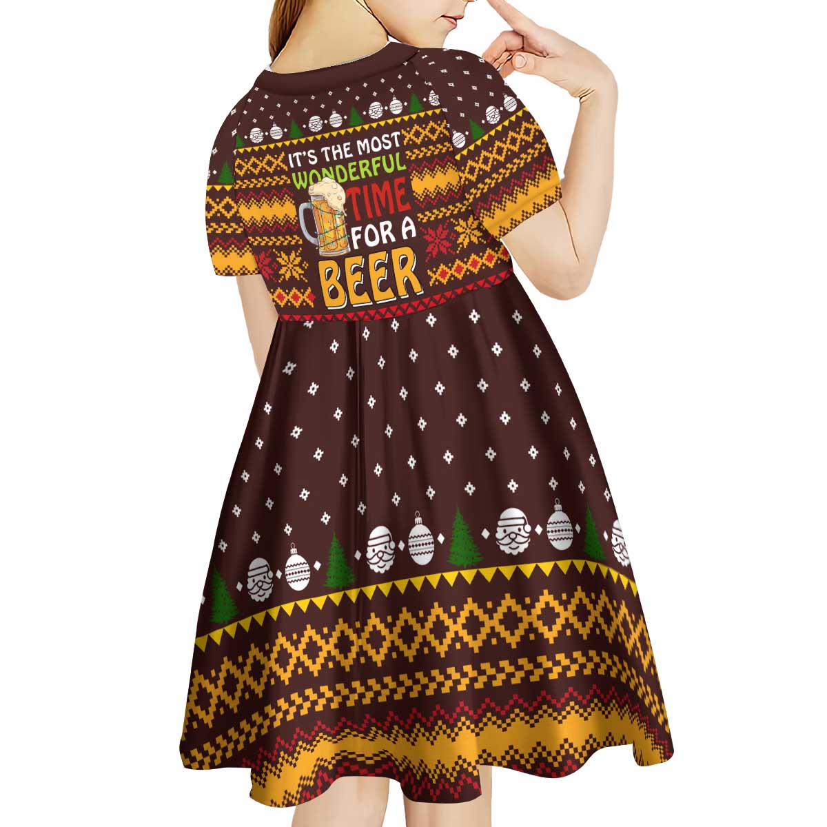 Christmas Its The Most Wonderful Time For A Beer Kid Short Sleeve Dress Xmas Holiday Patterns - Wonder Print Shop