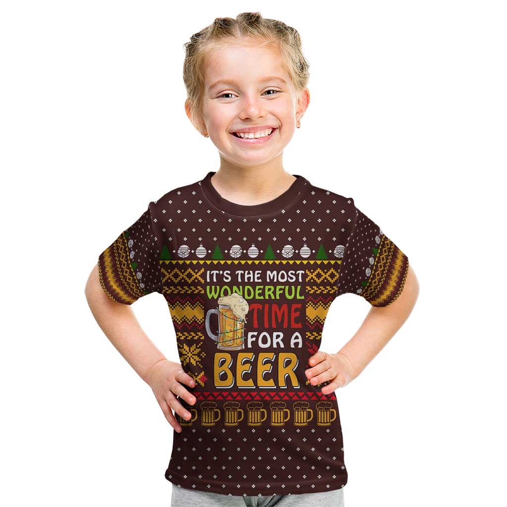 Christmas Its The Most Wonderful Time For A Beer Kid T Shirt Xmas Holiday Patterns - Wonder Print Shop