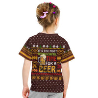 Christmas Its The Most Wonderful Time For A Beer Kid T Shirt Xmas Holiday Patterns - Wonder Print Shop