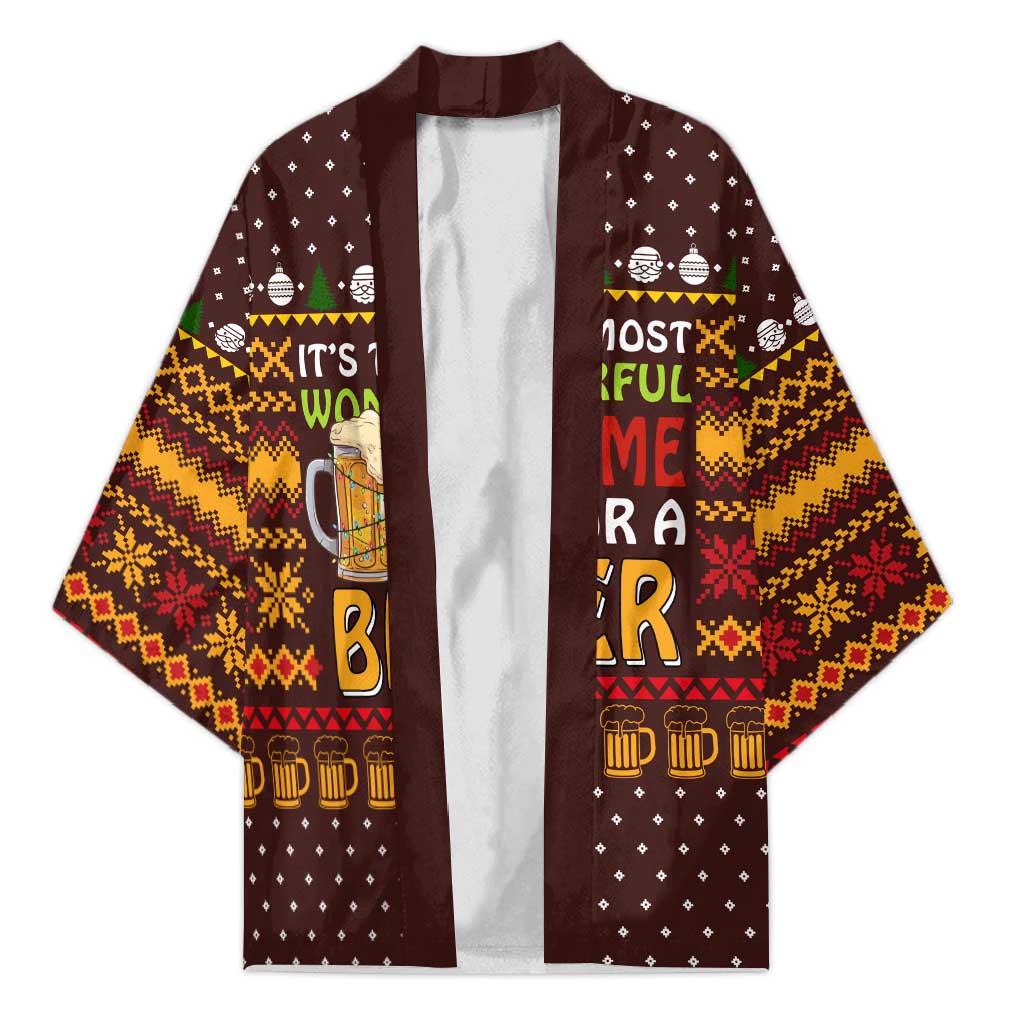 Christmas Its The Most Wonderful Time For A Beer Kimono Xmas Holiday Patterns - Wonder Print Shop