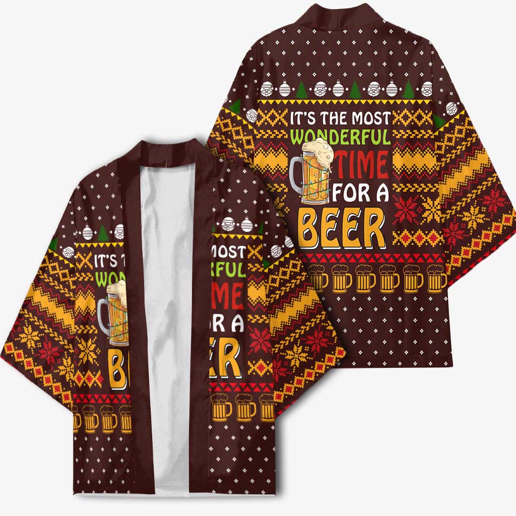 Christmas Its The Most Wonderful Time For A Beer Kimono Xmas Holiday Patterns - Wonder Print Shop