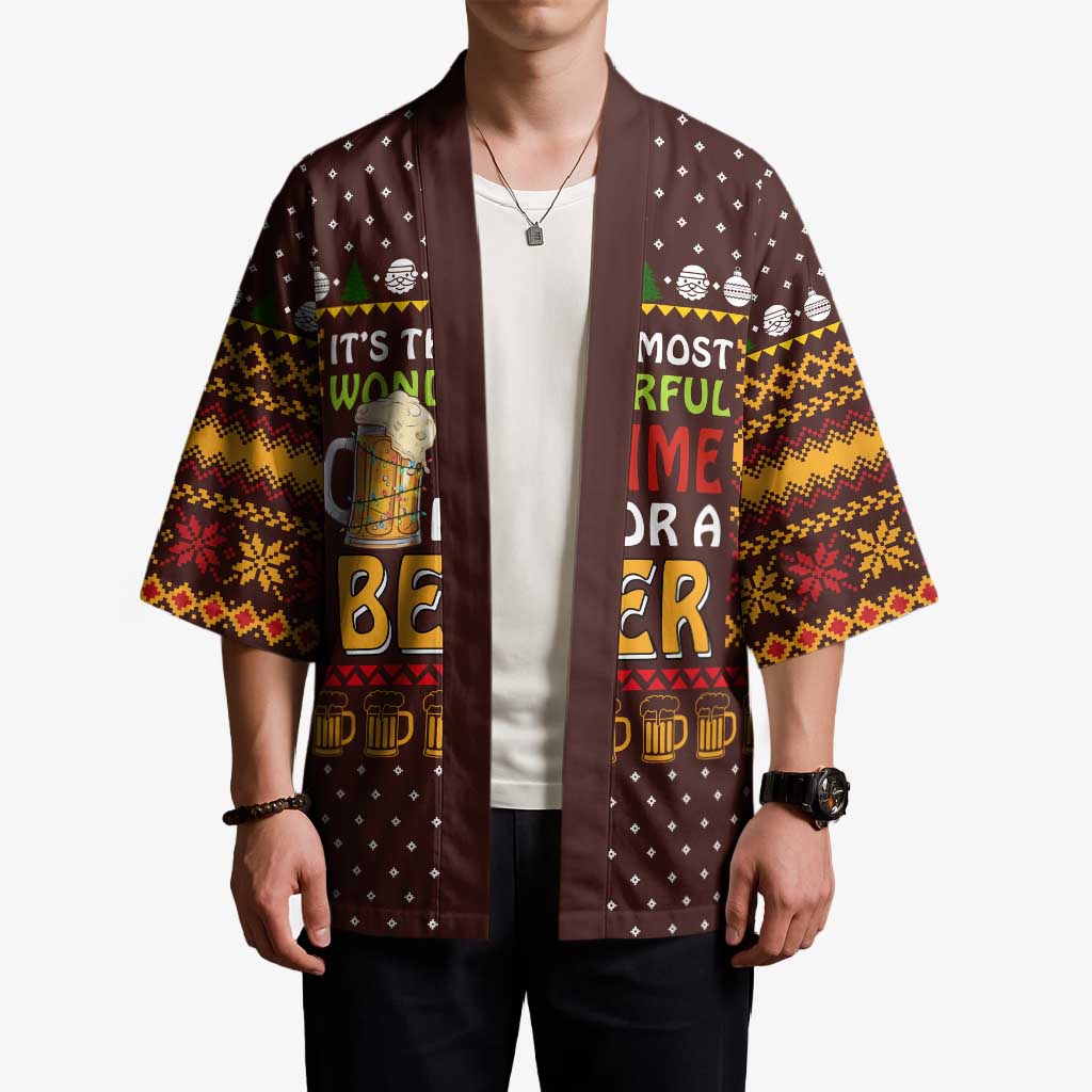 Christmas Its The Most Wonderful Time For A Beer Kimono Xmas Holiday Patterns - Wonder Print Shop
