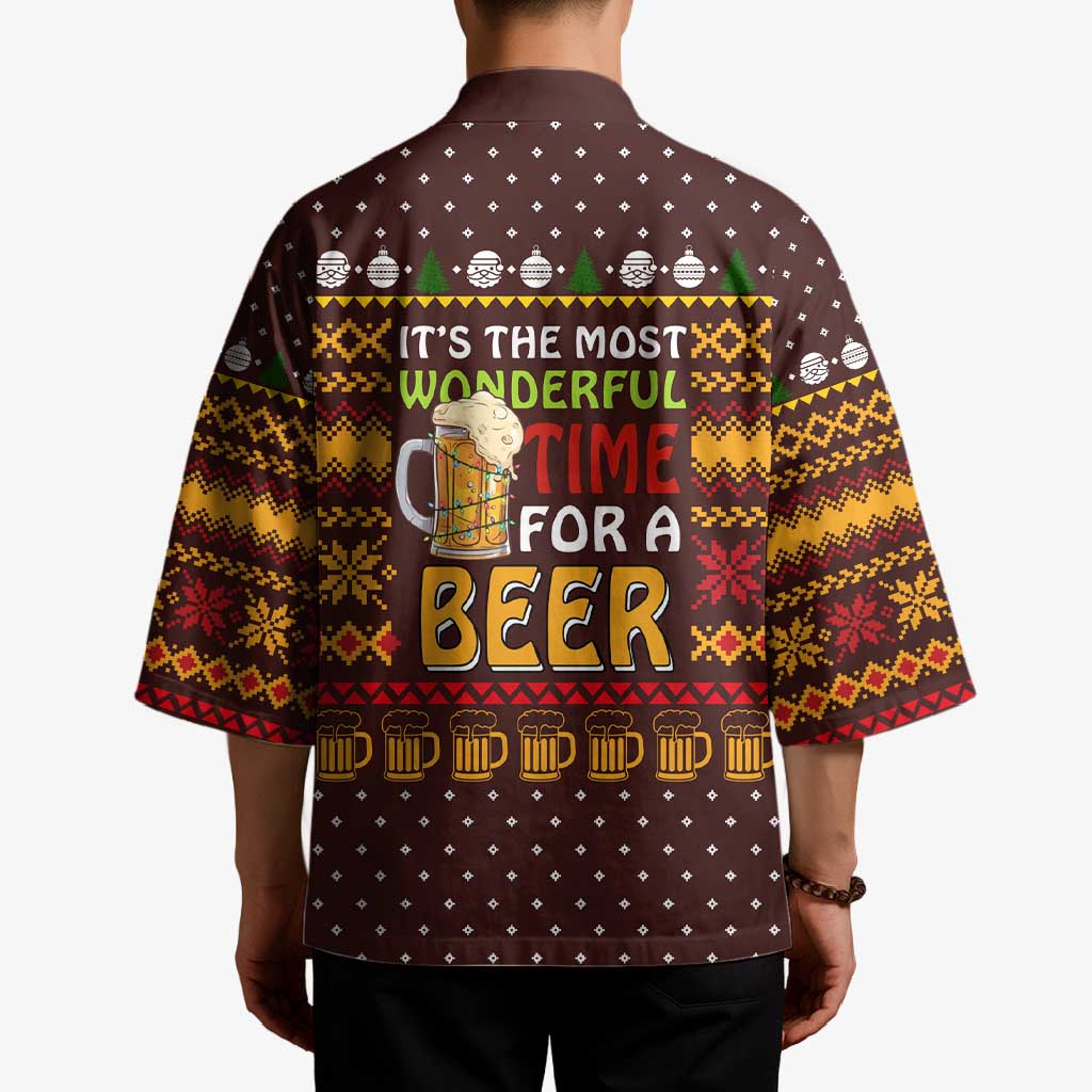 Christmas Its The Most Wonderful Time For A Beer Kimono Xmas Holiday Patterns - Wonder Print Shop