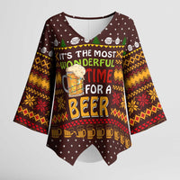 Christmas Its The Most Wonderful Time For A Beer Kimono Sleeve Blouse Xmas Holiday Patterns - Wonder Print Shop