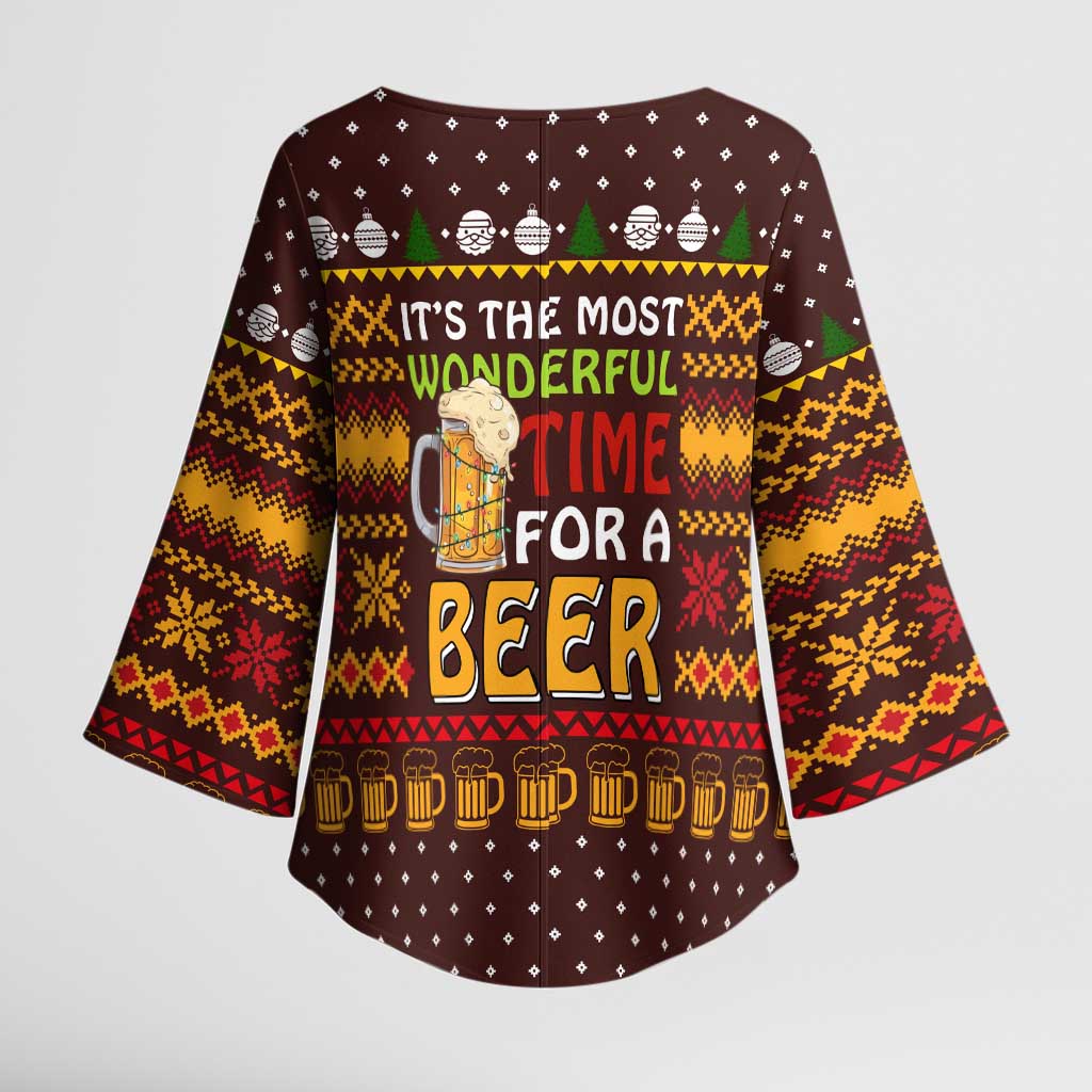 Christmas Its The Most Wonderful Time For A Beer Kimono Sleeve Blouse Xmas Holiday Patterns - Wonder Print Shop