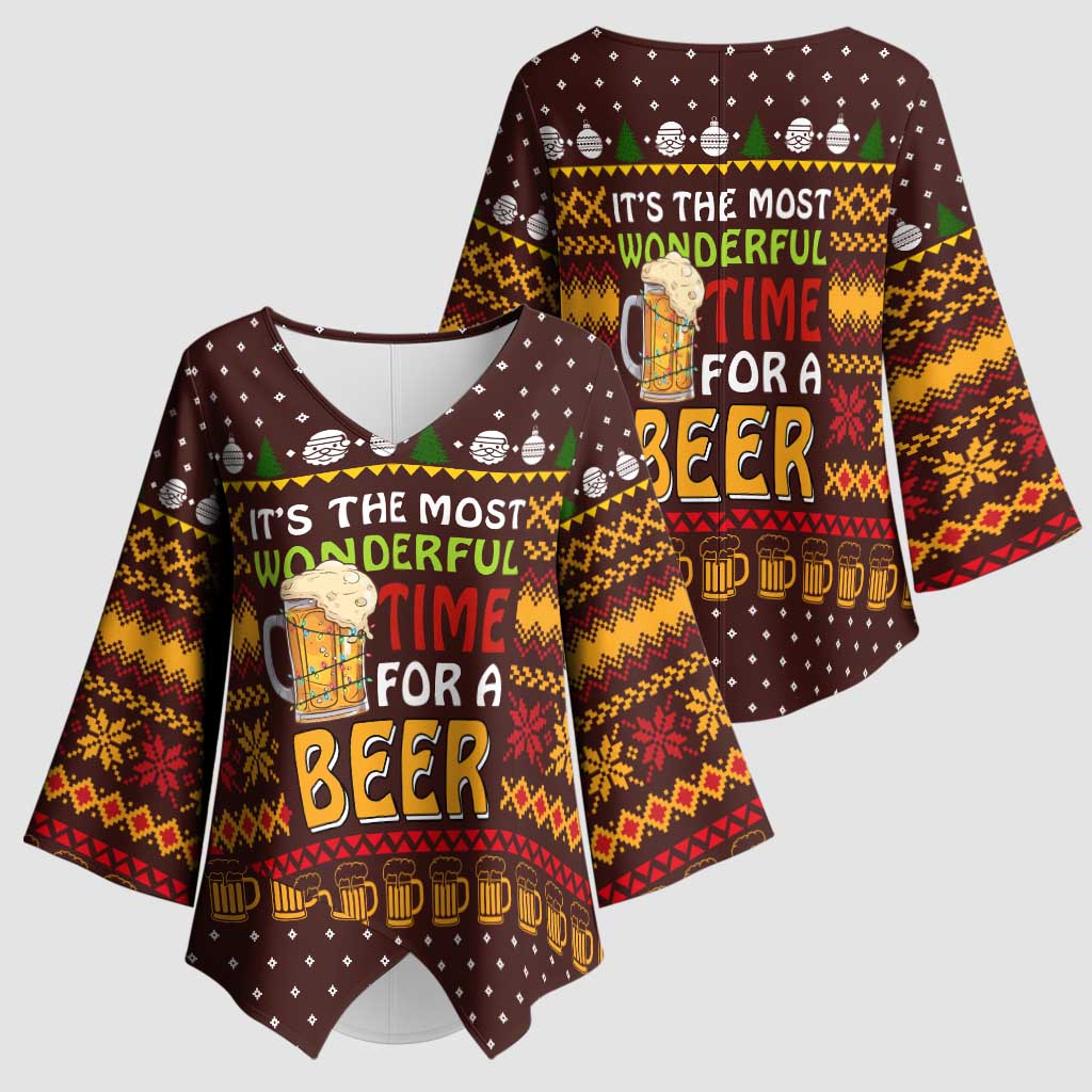 Christmas Its The Most Wonderful Time For A Beer Kimono Sleeve Blouse Xmas Holiday Patterns - Wonder Print Shop